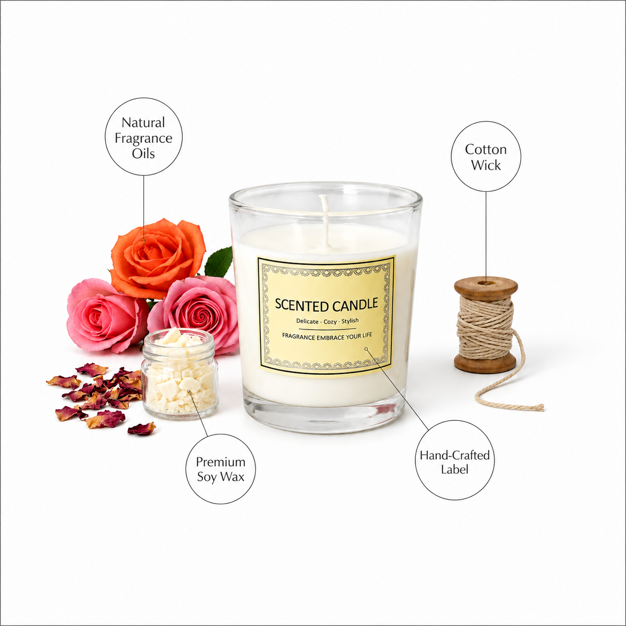 Premium Rose Fragrance Glass Candle